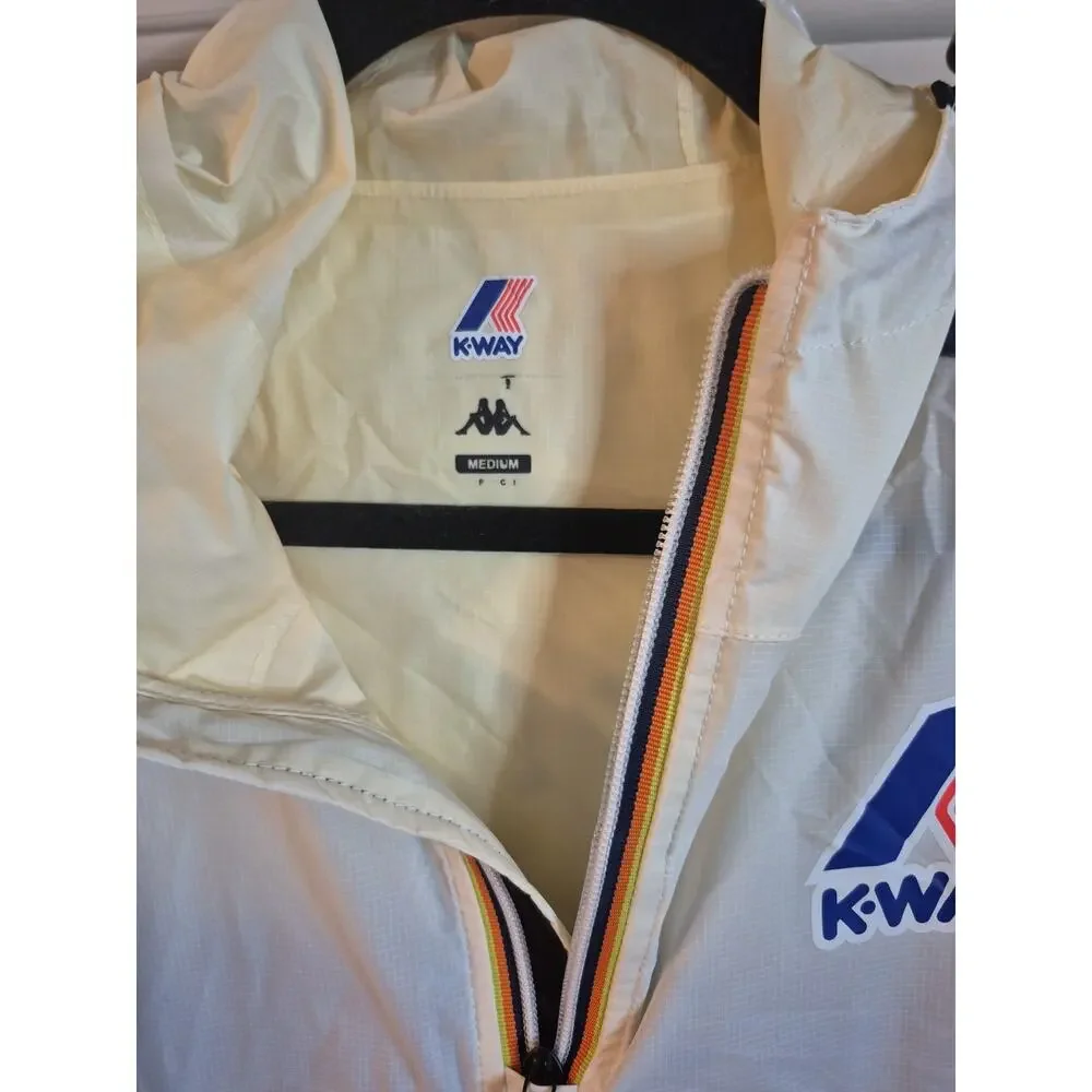 Kappa KWAY Blue White Windbreaker Jacket Medium Hoodie Italy Le Vrai Leon Banda